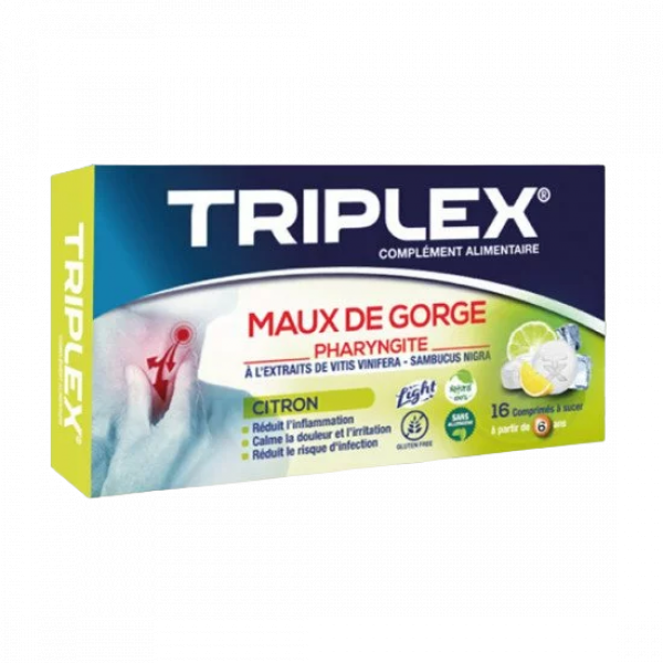 TRIPLEX MAUX DE GORGE CITRON – 16 Comprimes à Sucer                                                                 